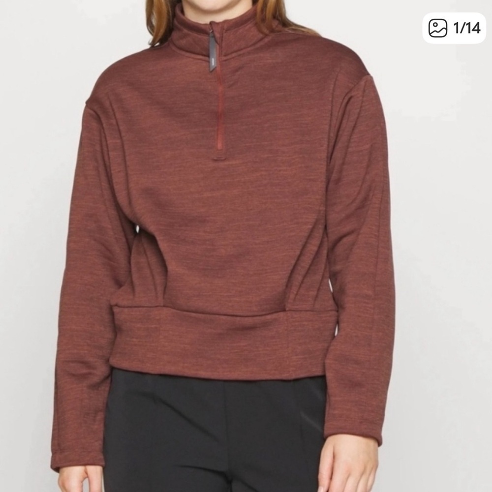 Athleta Womens Altitude Polartec Half Zip Sweatshirt Large Brown Zip Pocket